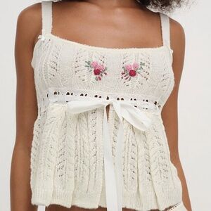 FL&L NATHALIE TOP Embroidered Cream Knit Top